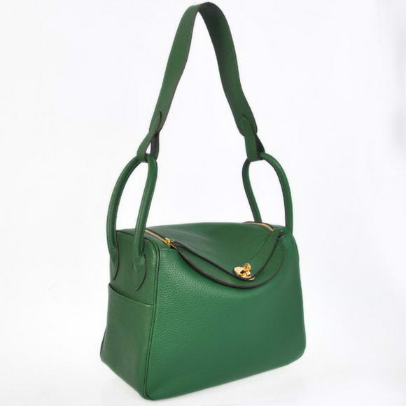 High Quality Replica Hermes Lindy 30CM Havanne Handbags 1057 Dark Green Leather Golden Hardware